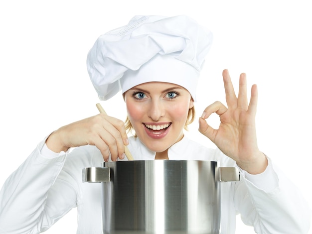 Šťastný kuchár pri sporáku